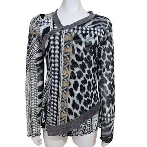 Vintage Anac By Kimi Size L Mesh Long Sleeve Top Layered animal print Grommets